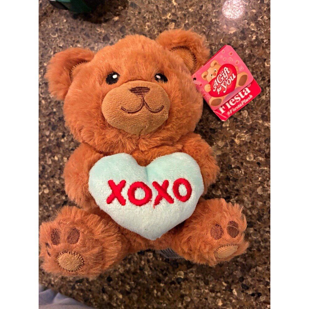 Fiesta 6in Plush Teddy Bear Holding XOXO Heart Brown Stuffed Animal